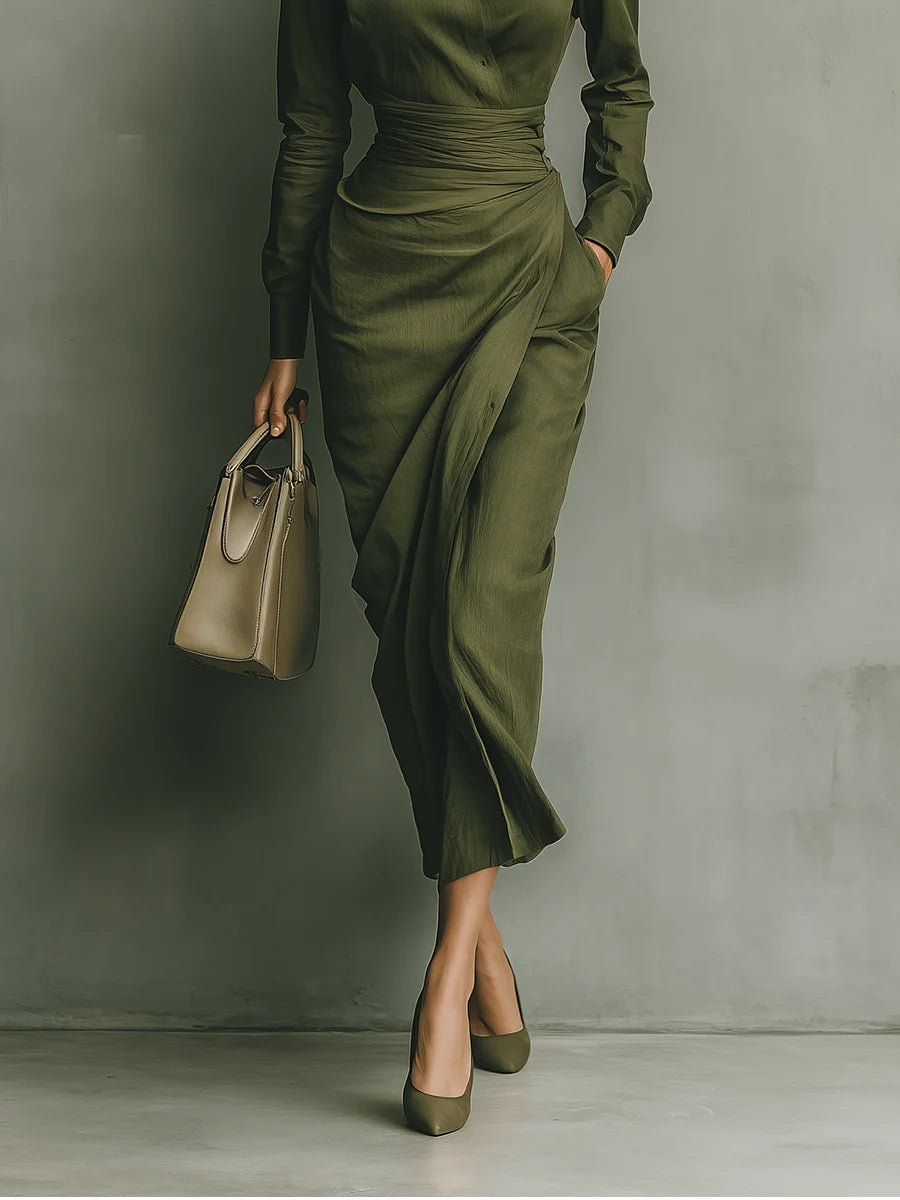 Verlena - Ruched Waist Midi Dress Office To Evening — view 3 of 4