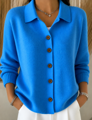 Verlette - Button Collar Knit Cardigan Cool Weather Layering