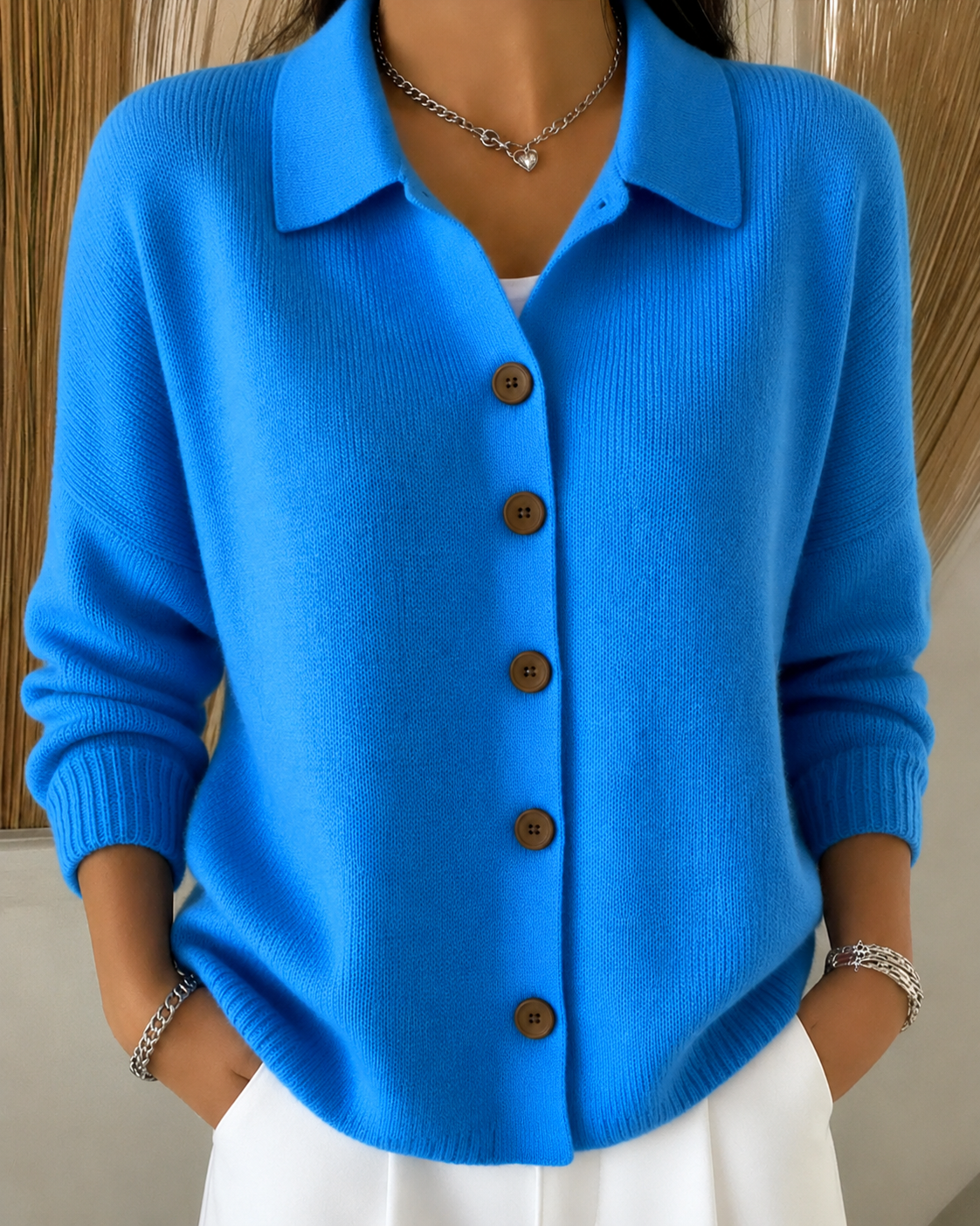 Verlette - Button Collar Knit Cardigan Cool Weather Layering