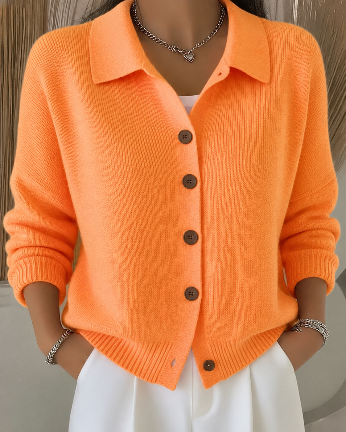 Verlette - Button Collar Knit Cardigan Cool Weather Layering — view 3 of 3