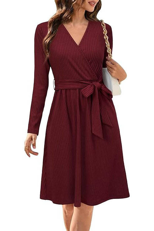 Verlora - Belted Ribbed Knit Midi Work Dress — view 10 of 10