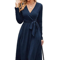 Verlora - Belted Ribbed Knit Midi Work Dress — view 3 of 10