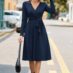 Verlora - Belted Ribbed Knit Midi Work Dress — view 4 of 10