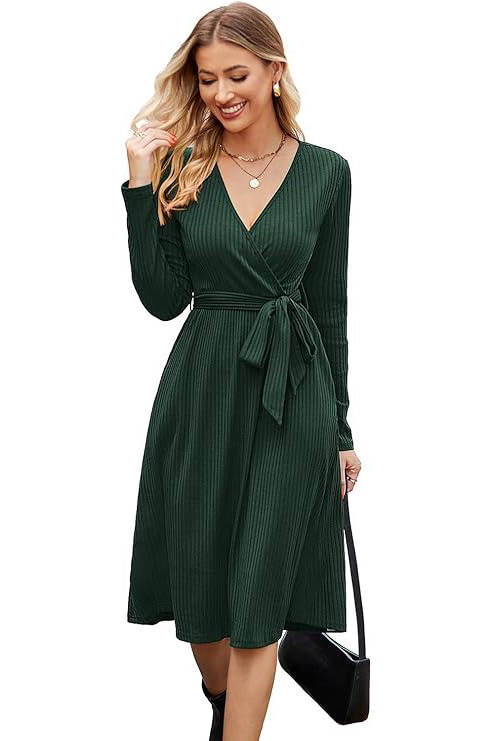 Verlora - Belted Ribbed Knit Midi Work Dress — view 5 of 10