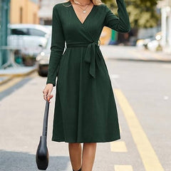 Verlora - Belted Ribbed Knit Midi Work Dress — view 6 of 10
