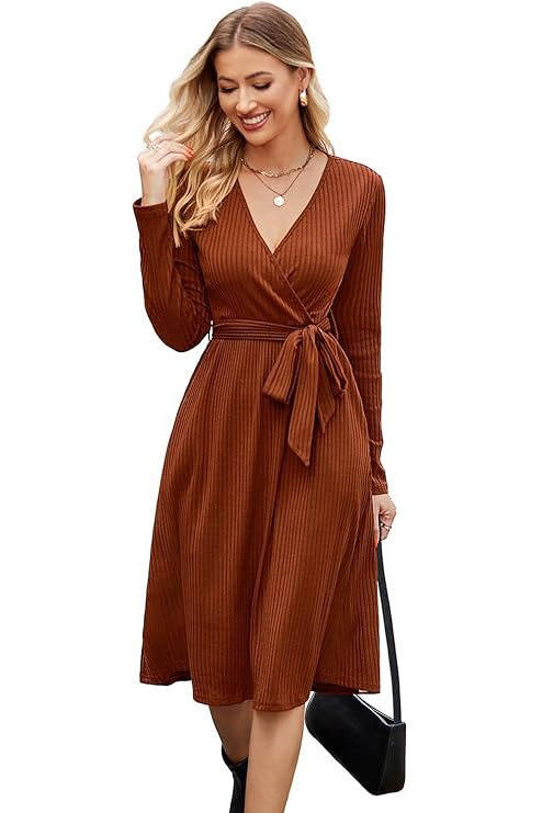 Verlora - Belted Ribbed Knit Midi Work Dress — view 7 of 10