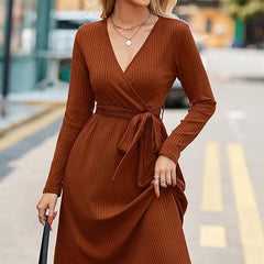 Verlora - Belted Ribbed Knit Midi Work Dress — view 8 of 10