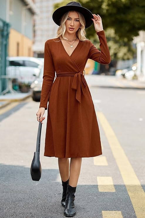 Verlora - Belted Ribbed Knit Midi Work Dress — view 9 of 10