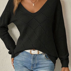 Vessalyn - V-Neck Openwork Knit Sweater Transitional Wear