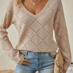 Vessalyn - V-Neck Openwork Knit Sweater Transitional Wear — view 10 of 10