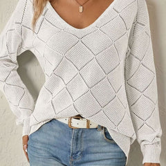 Vessalyn - V-Neck Openwork Knit Sweater Transitional Wear — view 2 of 10