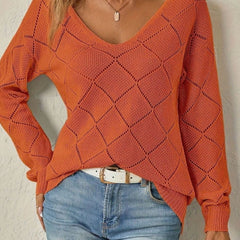 Vessalyn - V-Neck Openwork Knit Sweater Transitional Wear — view 4 of 10