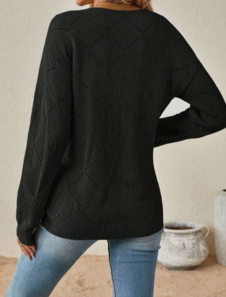 Vessalyn - V-Neck Openwork Knit Sweater Transitional Wear — view 7 of 10