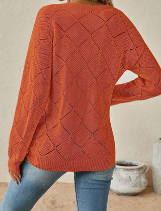 Vessalyn - V-Neck Openwork Knit Sweater Transitional Wear — view 8 of 10