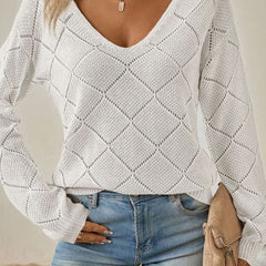 Vessalyn - V-Neck Openwork Knit Sweater Transitional Wear — view 9 of 10