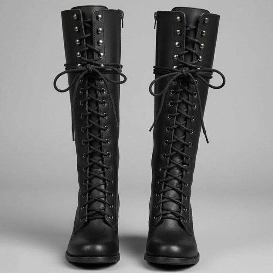 Voltrise - Studded Knee High Lace-Up Boots Evening Wear