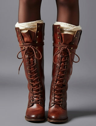 Voltrise - Studded Knee High Lace-Up Boots Evening Wear — view 10 of 10