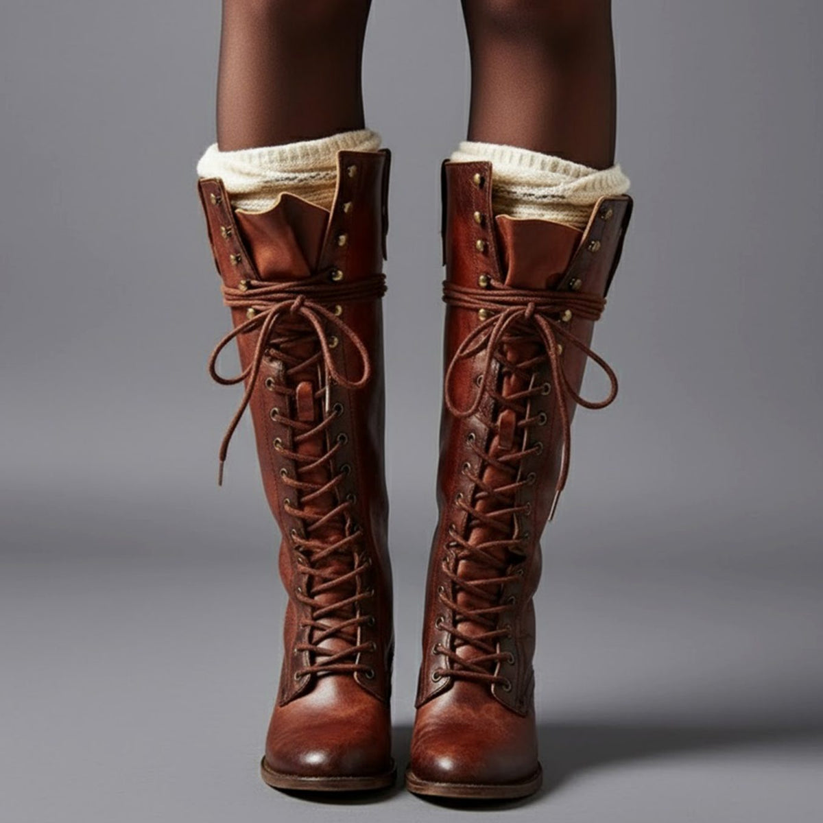 Voltrise - Studded Knee High Lace-Up Boots Evening Wear — view 10 of 10