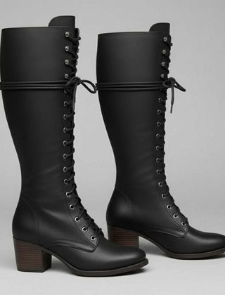 Voltrise - Studded Knee High Lace-Up Boots Evening Wear — view 2 of 10