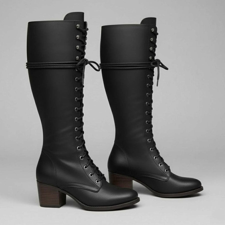 Voltrise - Studded Knee High Lace-Up Boots Evening Wear — view 2 of 10