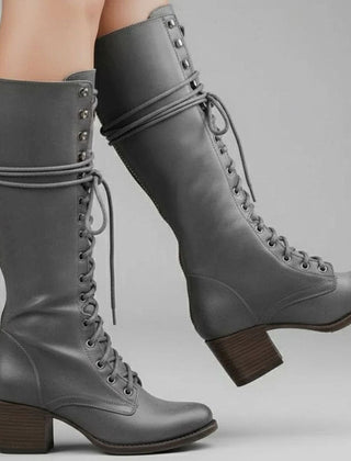 Voltrise - Studded Knee High Lace-Up Boots Evening Wear — view 4 of 10