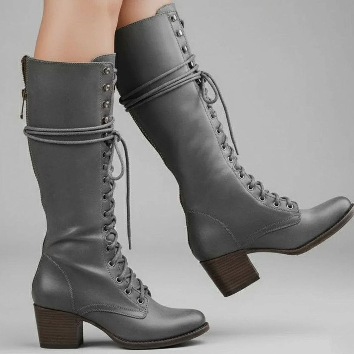Voltrise - Studded Knee High Lace-Up Boots Evening Wear — view 4 of 10