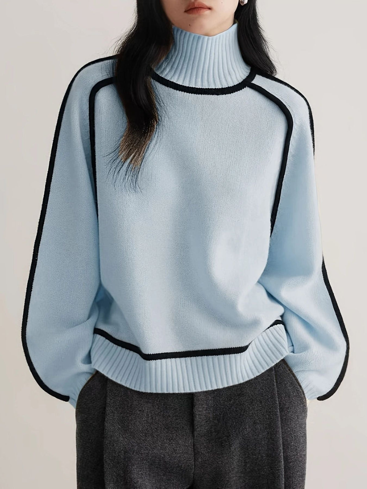 Wintasia - Roll Neck Contrast Trim Sweater — view 8 of 9