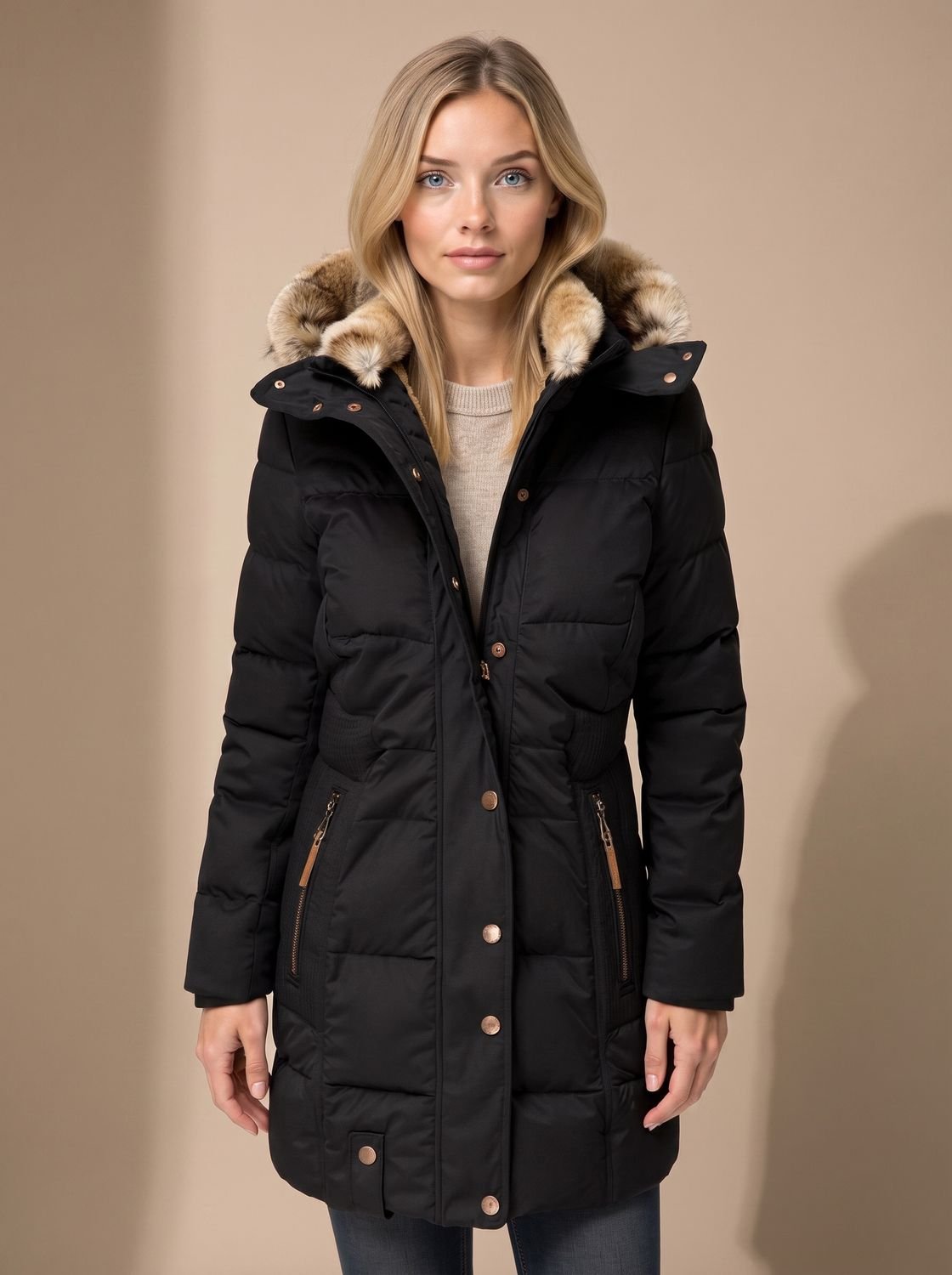 Winterhal - Longline Quilted Puffer Coat Faux Fur Hood