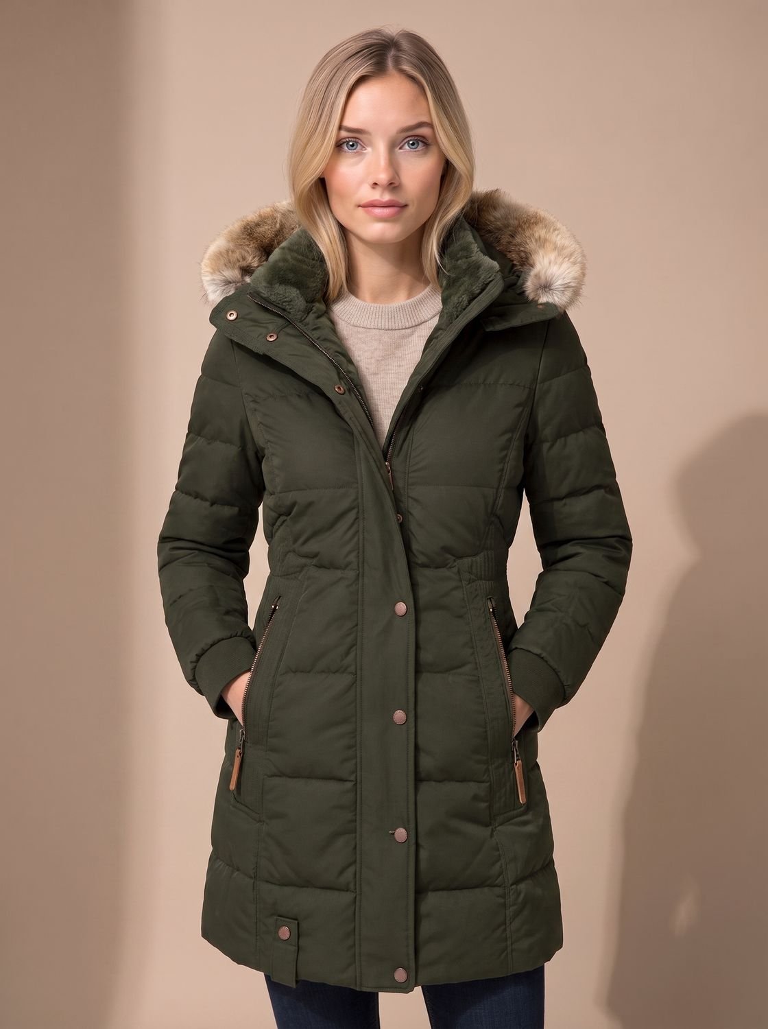 Winterhal - Longline Quilted Puffer Coat Faux Fur Hood — view 2 of 10