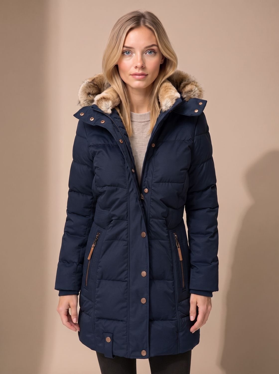Winterhal - Longline Quilted Puffer Coat Faux Fur Hood — view 3 of 10