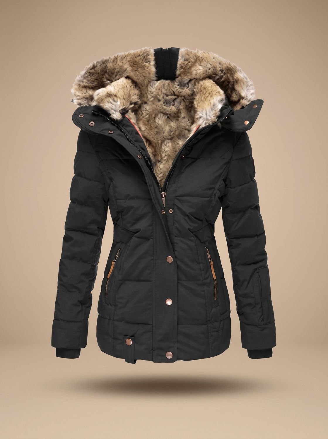 Winterhal - Longline Quilted Puffer Coat Faux Fur Hood — view 6 of 10