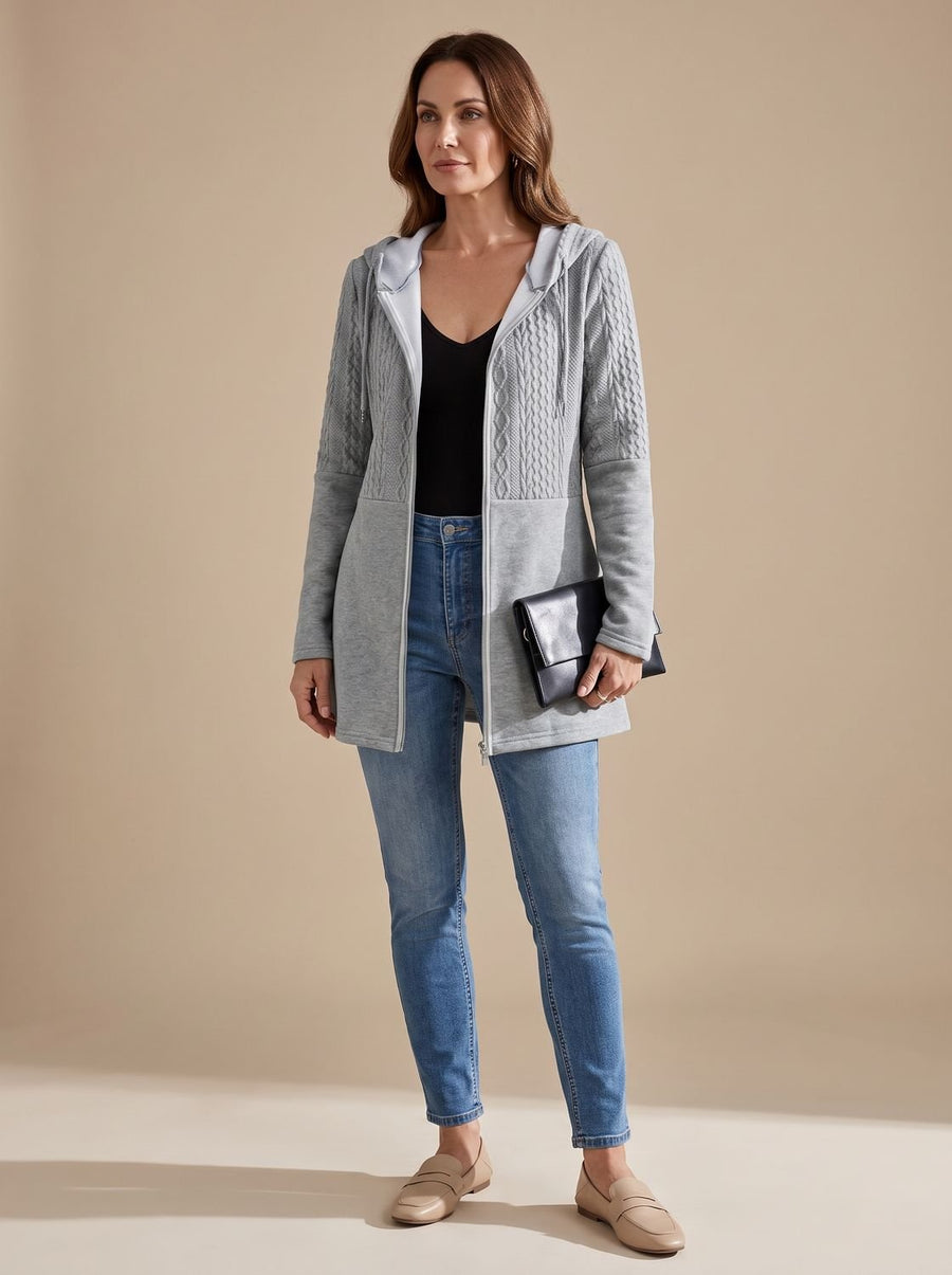 Wentley - Cable-Knit Hooded Zip Longline Coat