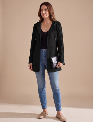 Wentley - Cable-Knit Hooded Zip Longline Coat — view 2 of 5