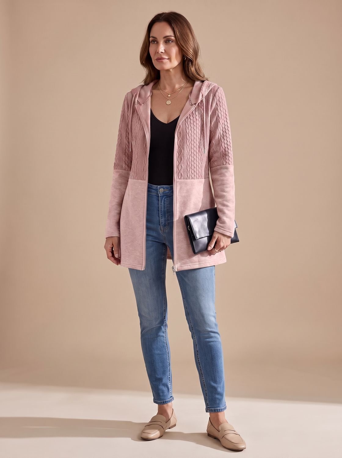 Wentley - Cable-Knit Hooded Zip Longline Coat — view 3 of 5