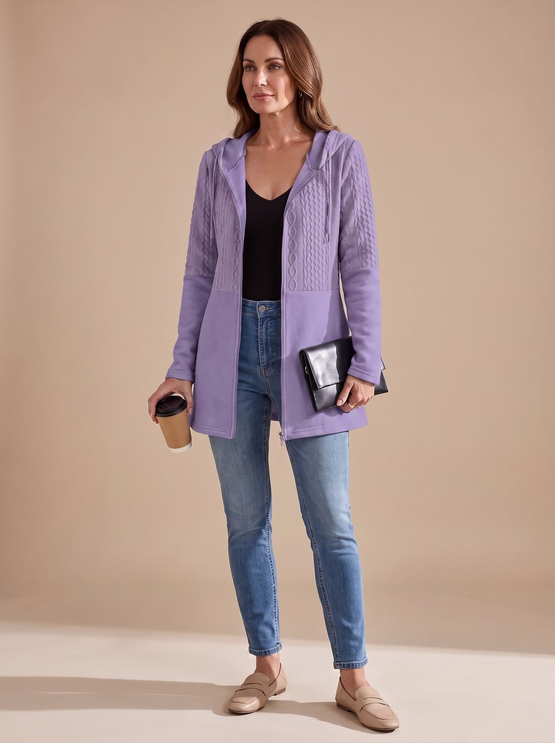 Wentley - Cable-Knit Hooded Zip Longline Coat — view 4 of 5