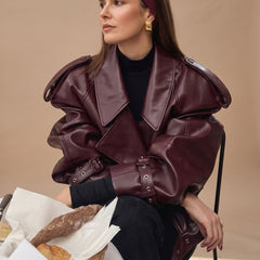 Vantera - Belted Oversized Moto Coat Winter Layering — view 2 of 6