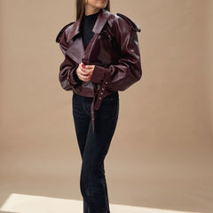 Vantera - Belted Oversized Moto Coat Winter Layering