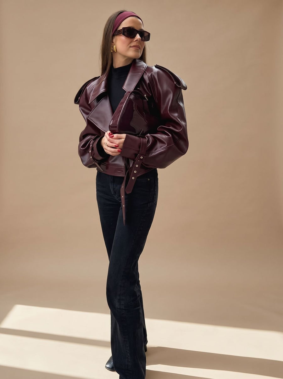 Vantera - Belted Oversized Moto Coat Winter Layering