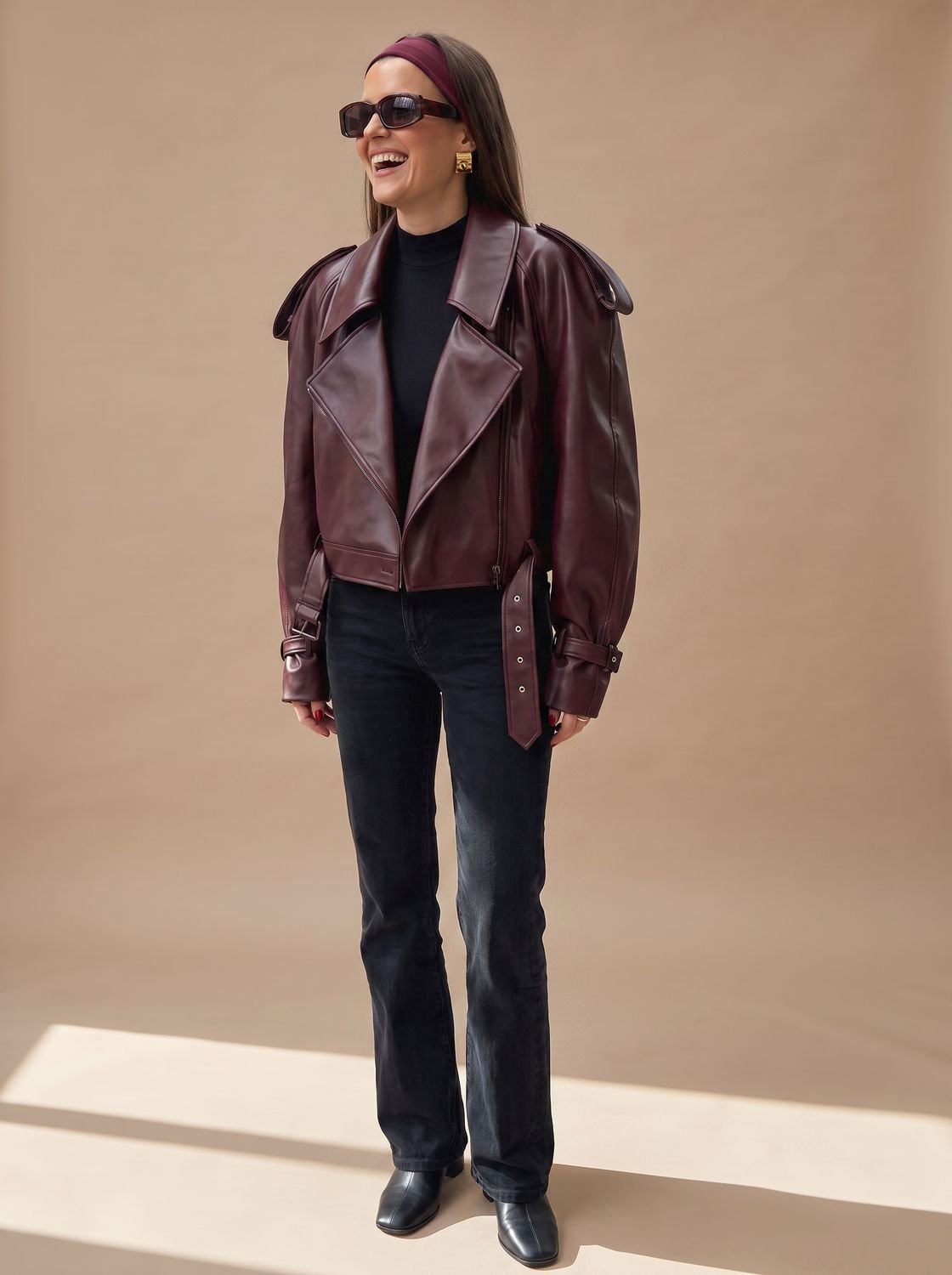 Vantera - Belted Oversized Moto Coat Winter Layering — view 3 of 6