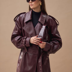 Vantera - Belted Oversized Moto Coat Winter Layering — view 4 of 6