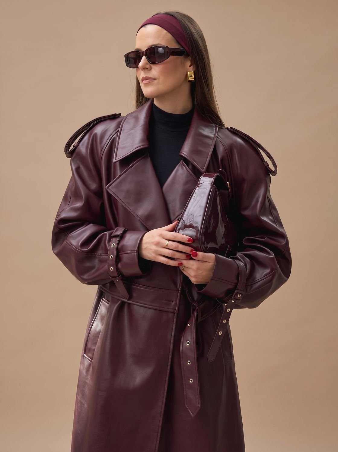 Vantera - Belted Oversized Moto Coat Winter Layering — view 4 of 6