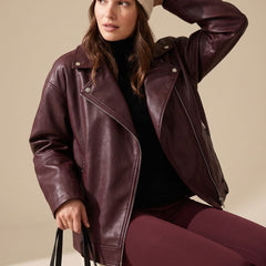 Vantera - Belted Oversized Moto Coat Winter Layering — view 5 of 6