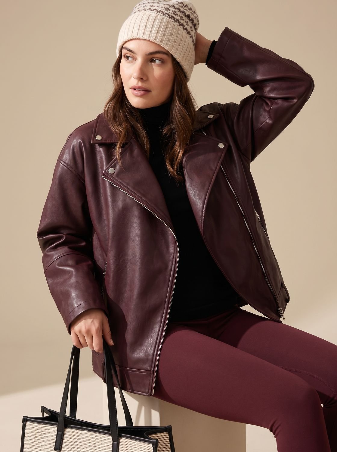 Vantera - Belted Oversized Moto Coat Winter Layering — view 5 of 6