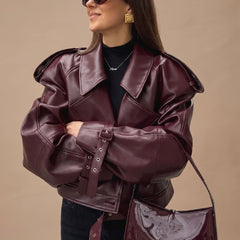 Vantera - Belted Oversized Moto Coat Winter Layering — view 6 of 6