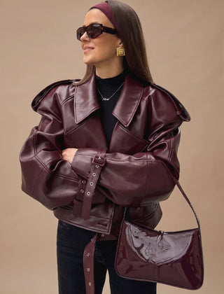 Vantera - Belted Oversized Moto Coat Winter Layering — view 6 of 6