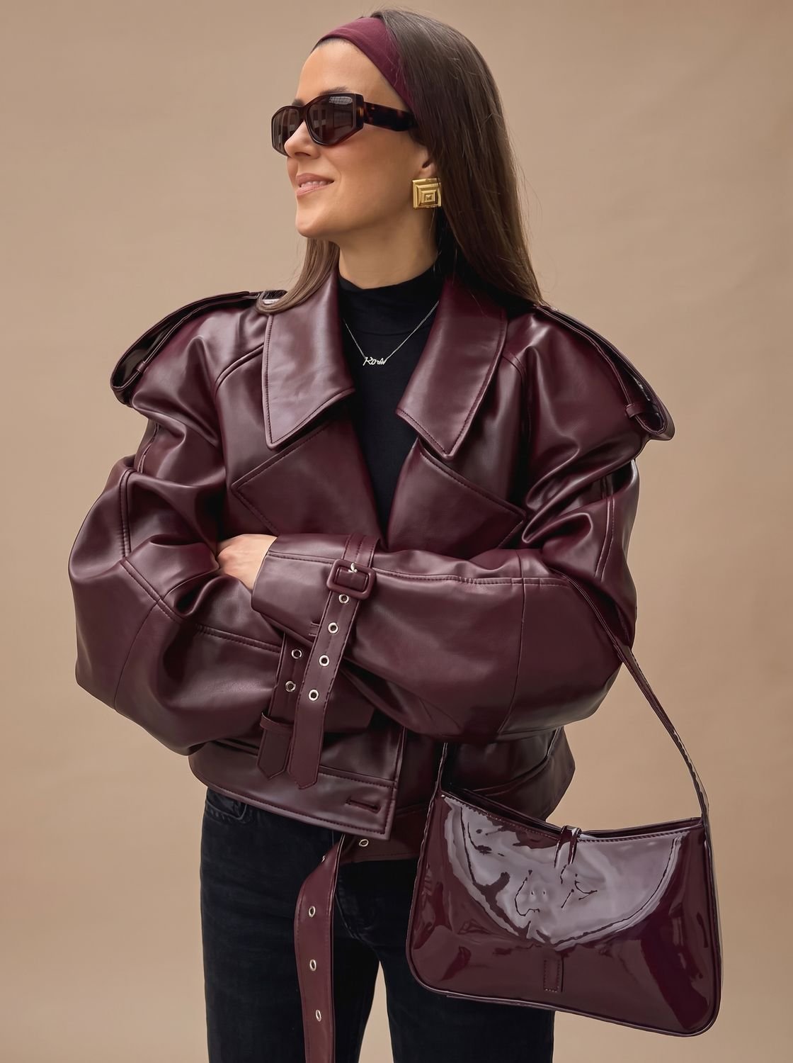 Vantera - Belted Oversized Moto Coat Winter Layering — view 6 of 6