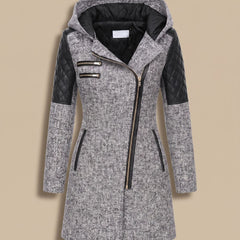 Vantessa - Hooded Quilted-Panel Wool-Blend Coat Cold Weather