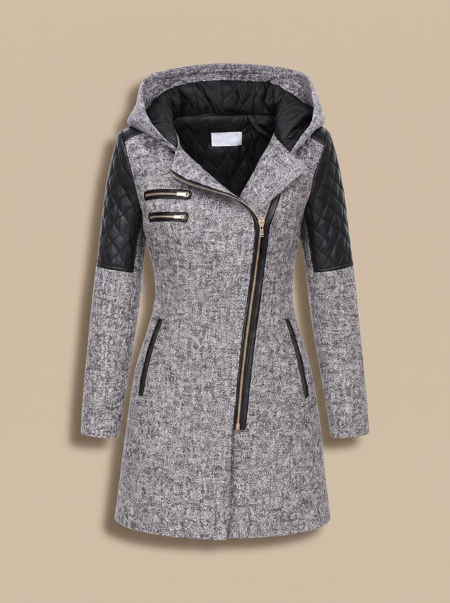 Vantessa - Hooded Quilted-Panel Wool-Blend Coat Cold Weather