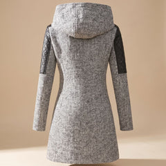 Vantessa - Hooded Quilted-Panel Wool-Blend Coat Cold Weather — view 2 of 7