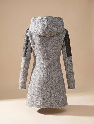 Vantessa - Hooded Quilted-Panel Wool-Blend Coat Cold Weather — view 2 of 7